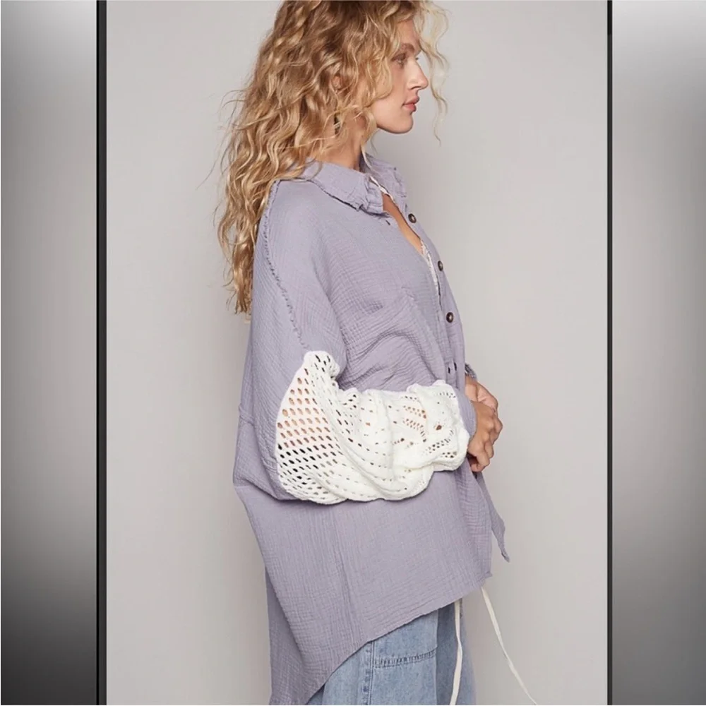 POL OVERSIZED GAUZE SWEATER SLEEVE SHACKET 😍😍FREE SHIPPING!! 💜💜💜 - Picture 2 of 3
